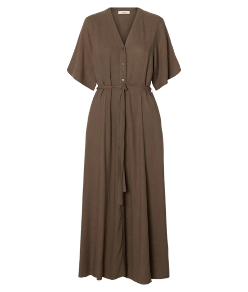 Viva Regular Linen Blend Dress - Brown