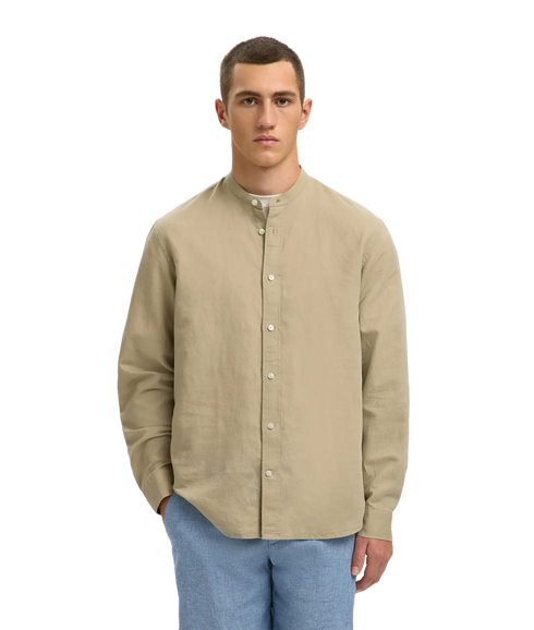 Regclay Linenblend Ls Shirt Band - Grey