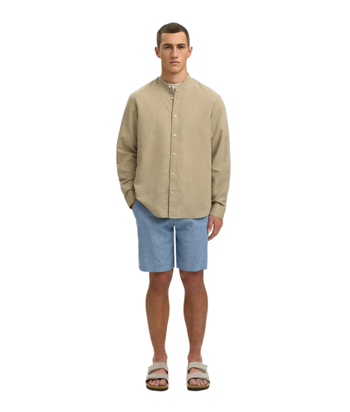Regclay Linenblend Ls Shirt Band - Grey