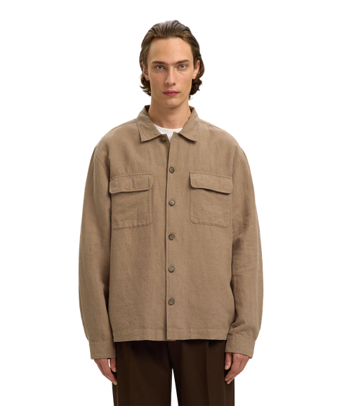 Leroy Linen Blend Overshirt Ls - Brown