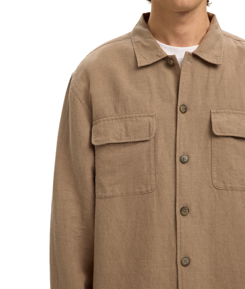 Leroy Linen Blend Overshirt Ls - Brown