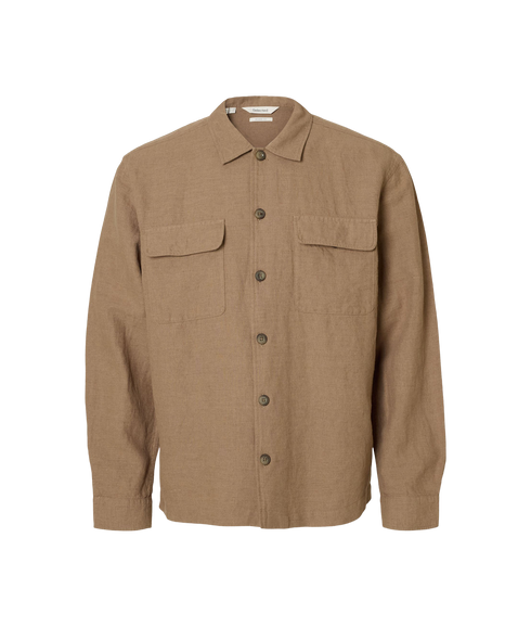 Leroy Linen Blend Overshirt Ls - Brown