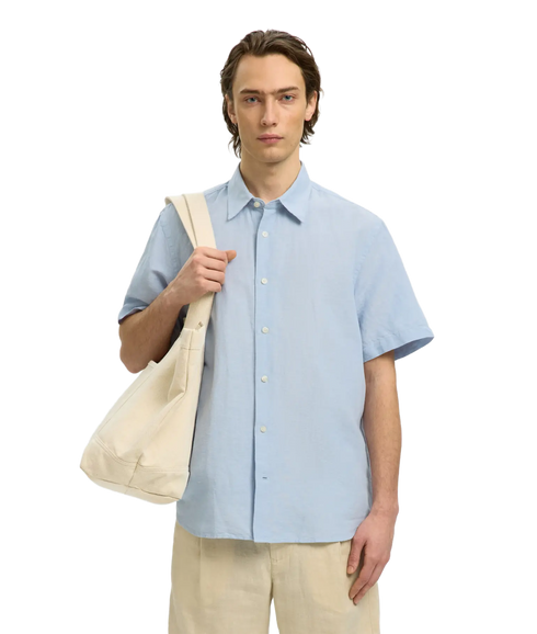 Regclay Linenblend Ss Shirt Cla - Blue