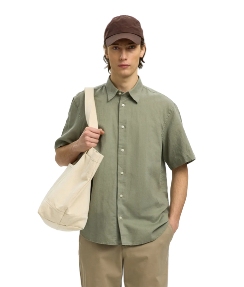 Regclay Linenblend Ss Shirt Cla - Grey