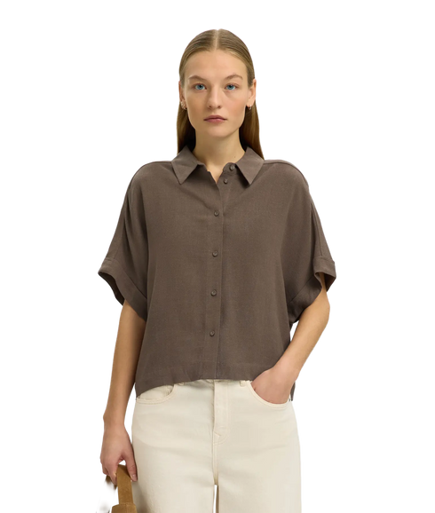 Viva Ss Cropped Sun Shirt - Brown