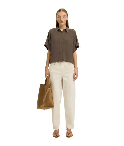 Viva Ss Cropped Sun Shirt - Brown