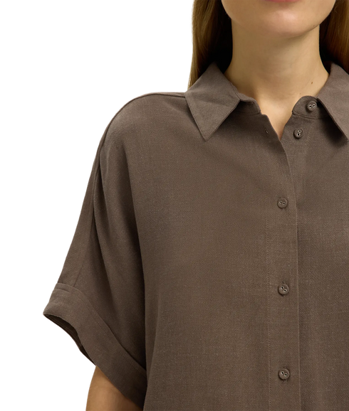 Viva Ss Cropped Sun Shirt - Brown