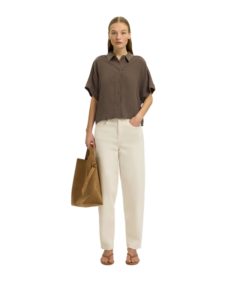 Viva Ss Cropped Sun Shirt - Brown