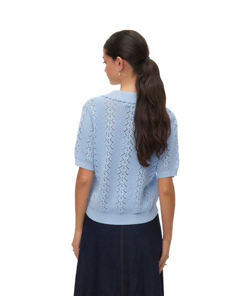 Daria Ss Poloneck Cardigan - Blue