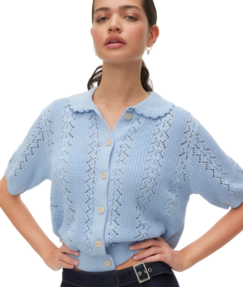 Daria Ss Poloneck Cardigan - Blue