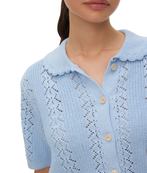 Daria Ss Poloneck Cardigan - Blue