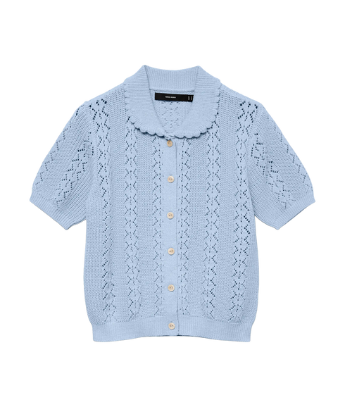 Daria Ss Poloneck Cardigan - Blue