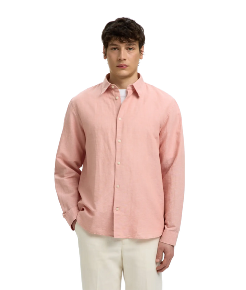 Regclay Linenblend Ls Shirt Cla - Pink