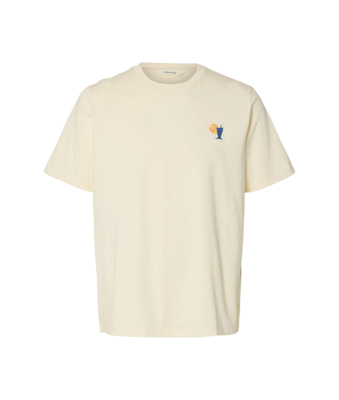 Reg-Salz Emb Ss O-Neck Tee - Egret Juice
