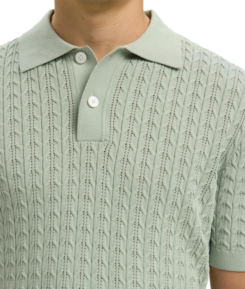 Mattis Ss Knit New Cable Polo - Turquoise