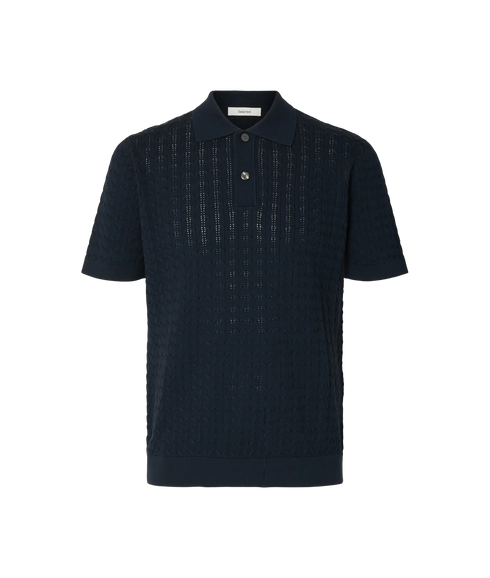Mattis Ss Knit New Cable Polo - Blue