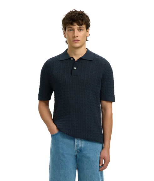 Mattis Ss Knit New Cable Polo - Blue
