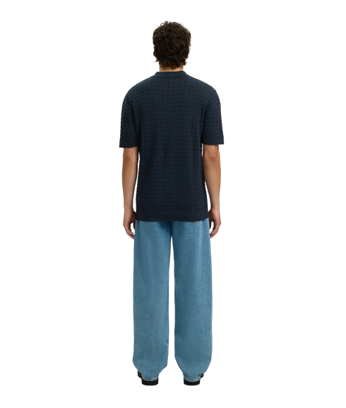 Mattis Ss Knit New Cable Polo - Blue