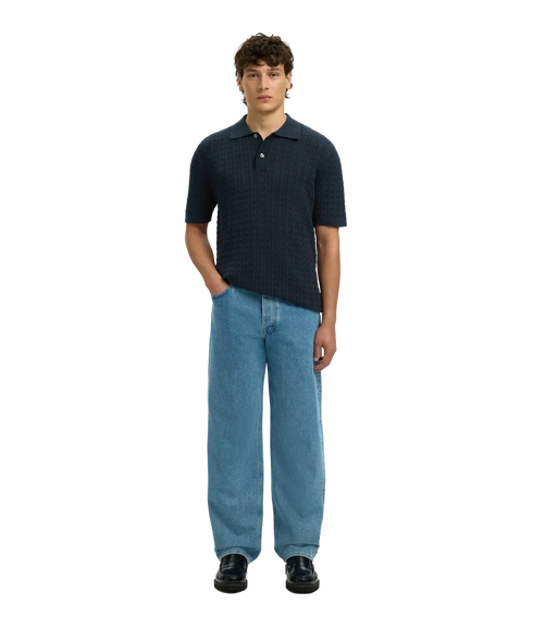Mattis Ss Knit New Cable Polo - Blue