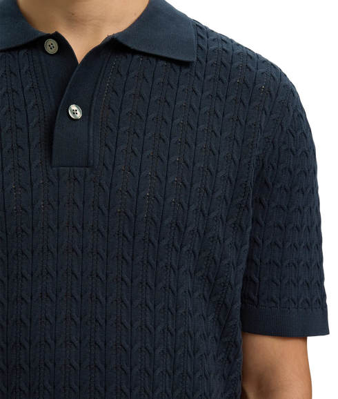 Mattis Ss Knit New Cable Polo - Blue