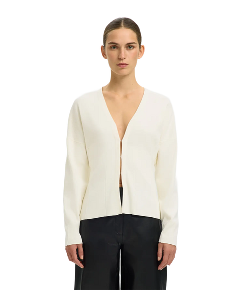 Anemone Ls Knit Waisted Cardigan - White