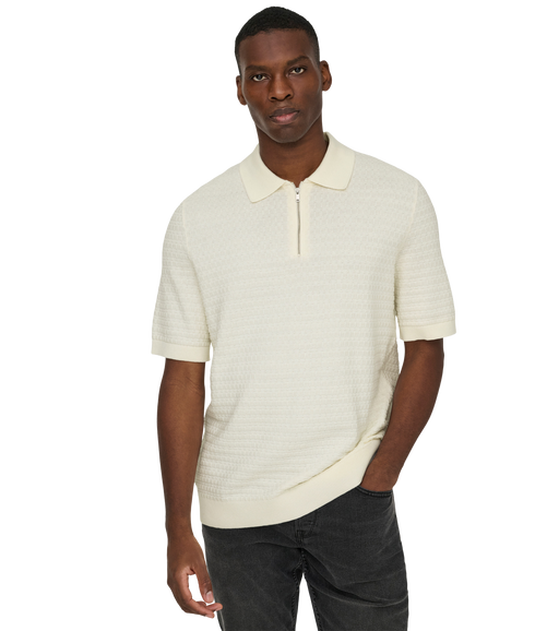 Menu Reg Ss Structure Polo Knit - White