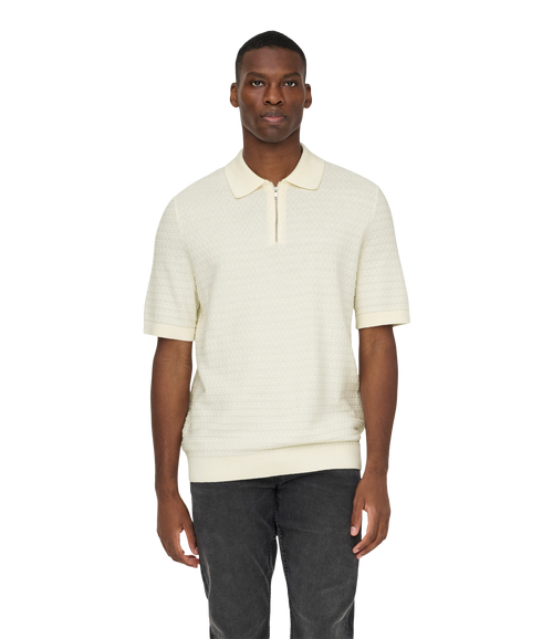 Menu Reg Ss Structure Polo Knit - White