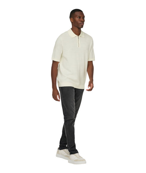 Menu Reg Ss Structure Polo Knit - White