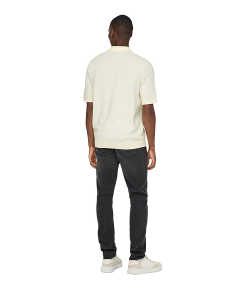 Menu Reg Ss Structure Polo Knit - White