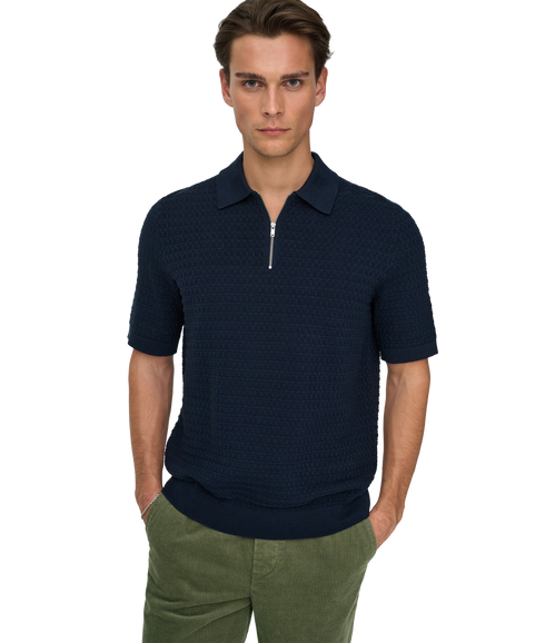 Menu Reg Ss Structure Polo Knit - Blue