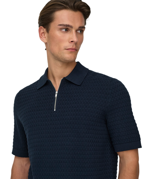 Menu Reg Ss Structure Polo Knit - Blue