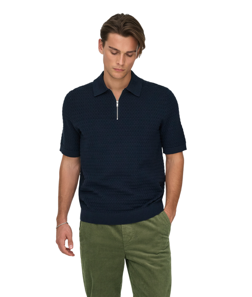 Menu Reg Ss Structure Polo Knit - Blue