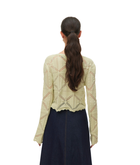 Lola Ls V-Neck Bow Cardigan - Green