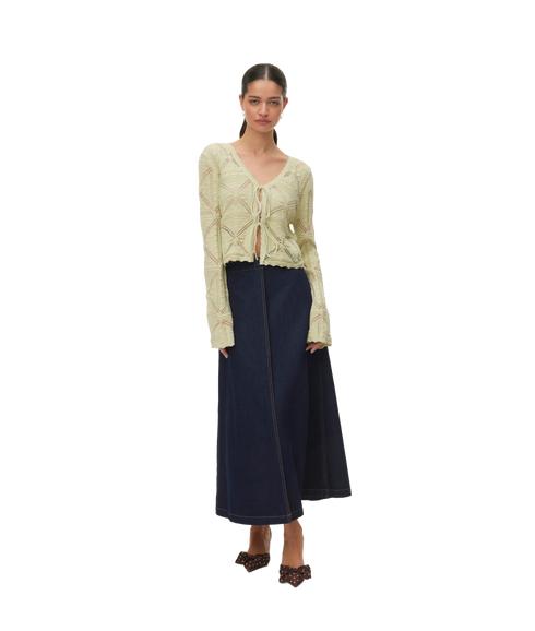 Lola Ls V-Neck Bow Cardigan - Green