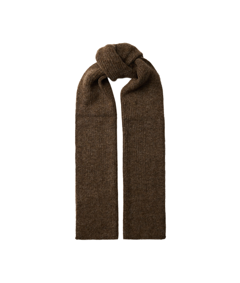 Lulu Wool Blend Narrow Knit Scarf - Brown