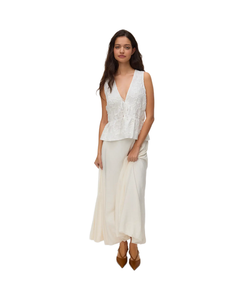Ann Emb Sl Top Wvn-White