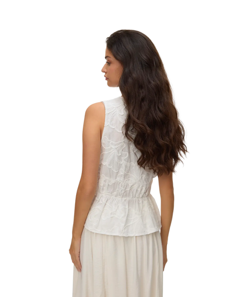 Ann Emb Sl Top Wvn-White