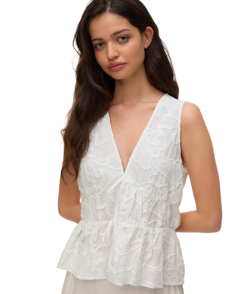 Ann Emb Sl Top Wvn-White