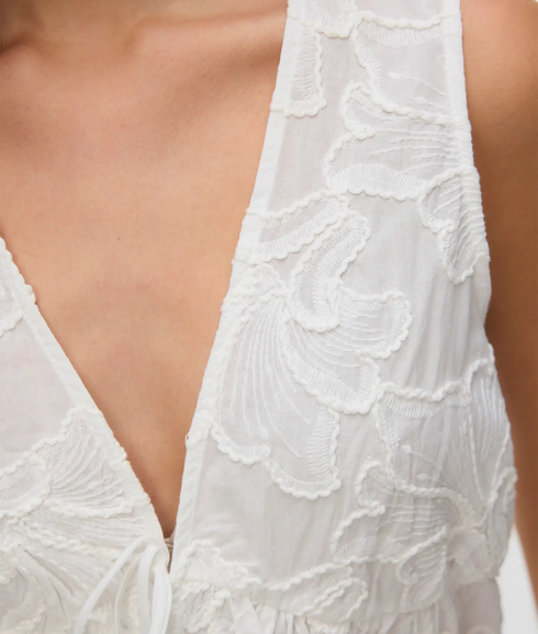 Ann Emb Sl Top Wvn-White