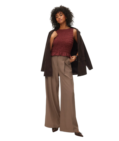 Nori Smock Sl Top Wvn-Brown