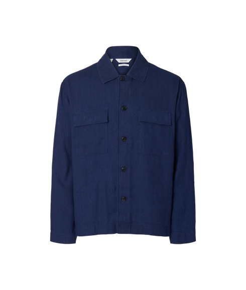 Otto Leroy Linen Blend Overshirt - Blue