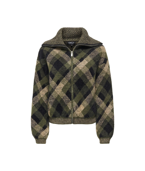 Maroon LS Zip Collar Cardigan - Green