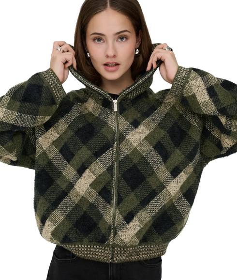 Maroon LS Zip Collar Cardigan - Green