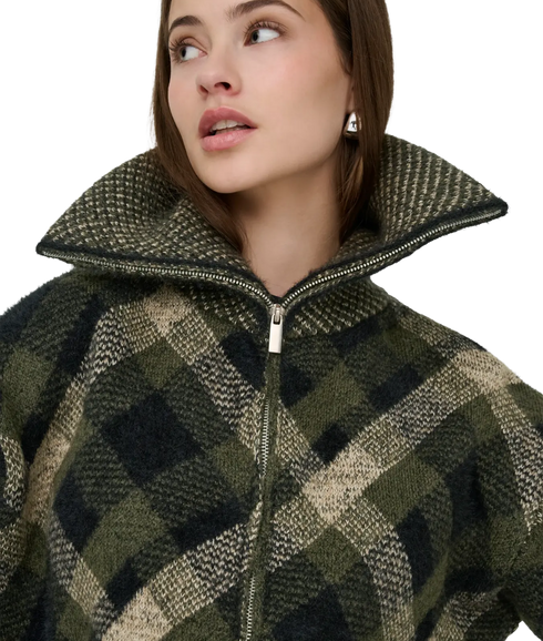 Maroon LS Zip Collar Cardigan - Green