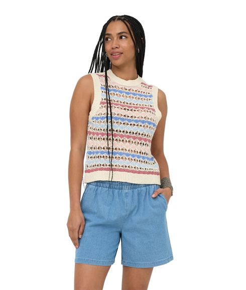 Geena O-Neck Pattern Top - Grey