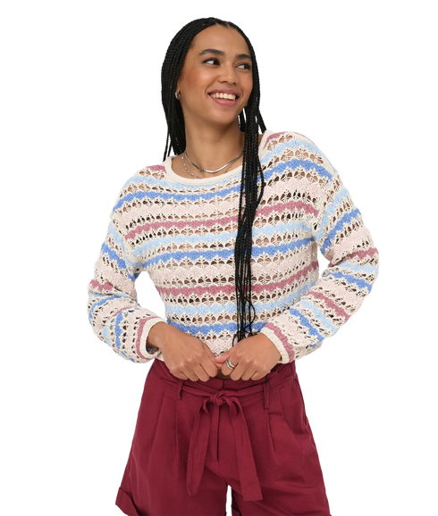 Geena LS O-Neck Pattern Loose - Grey