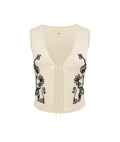 Esta Sl V-Neck Flower Vest Knt - Grey