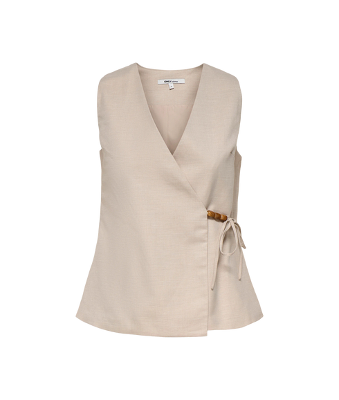 Baia S/L Linen Bl Wrap Waistcoat Tlr - Grey