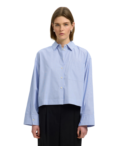 Dannie LS Cropped Boxy Shirt - Blue