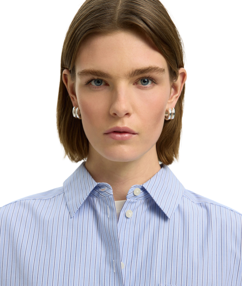 Dannie LS Cropped Boxy Shirt - Blue
